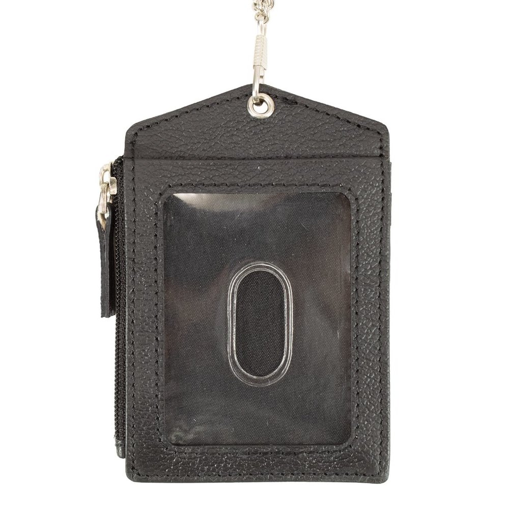 ID lanyard Card Holder in Genuine Leather, Black - Picture 8 of 11